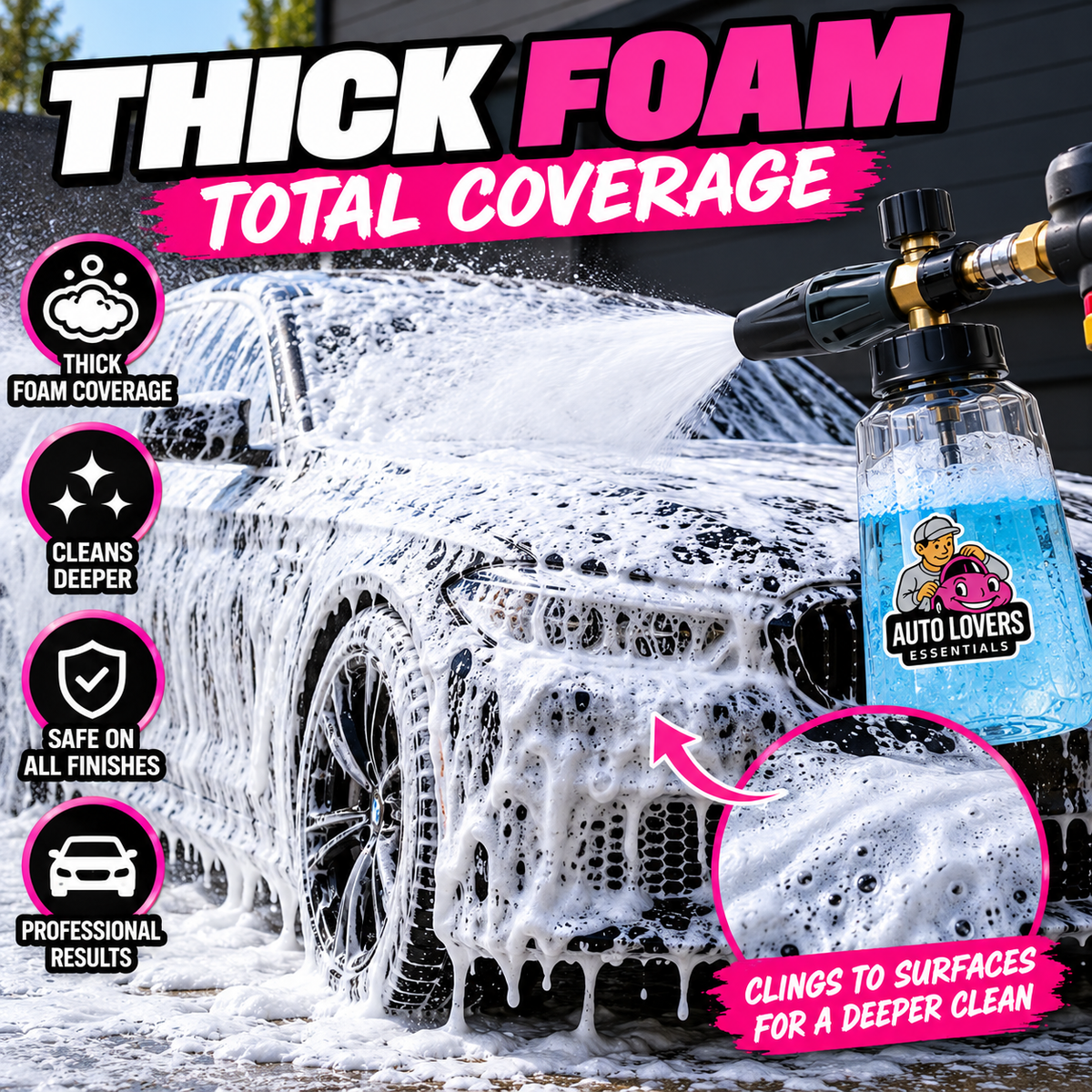 Auto Lovers Essentials Premium Foam Cannon – Adjustable Snow Foam Sprayer for Pressure Washers | 1/4” Quick Connect