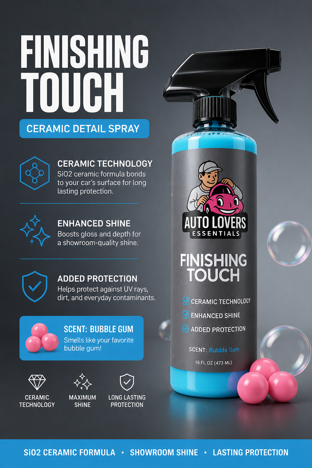 Finishing Touch – High-Gloss Car Ceramic Detail Spray (Bubble Gum Scent)